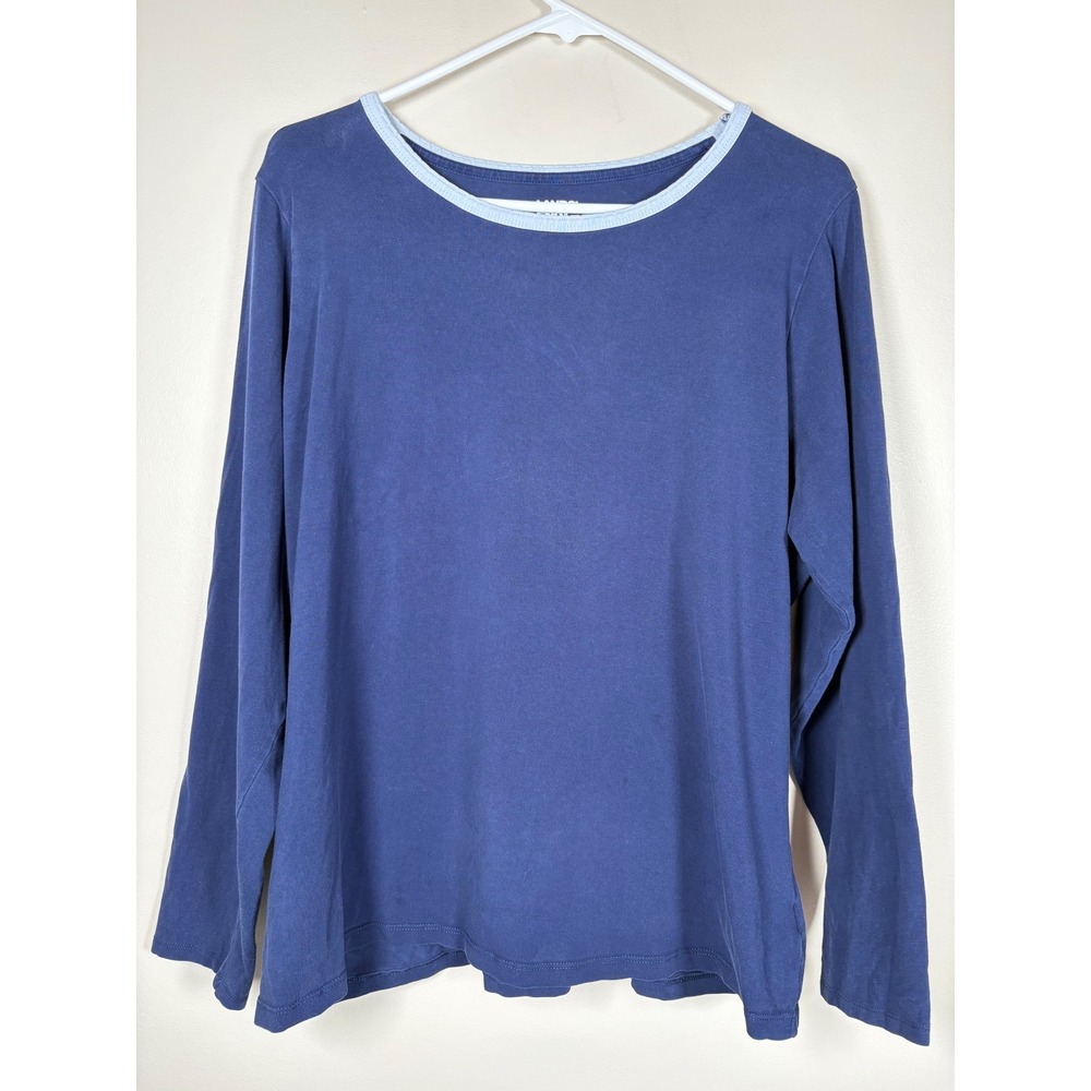 Lands End Womens 1X 16W 18W Navy Blue Long Sleeve Pajama Top Cotton Blend Sleep
